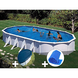 Kit piscine acier blanc Gré Atlantis ovale 10,20 x 5,75 x 1,32 m + Bâche hiver + Bâche à bulles