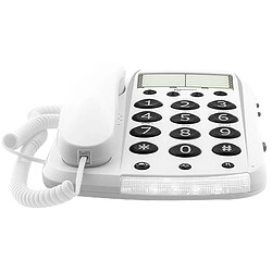 Geemarc Téléphone Fixe Senior Amplifié 15dB avec Grandes Touches Dallas 10 Blanc