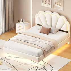 ComfortXL Lit Double en Velours avec LED, 140x200 cm, Beige