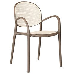 Pegane Lot de 4 fauteuils de salle à manger coloris taupe/rotin - Longueur 48 x profondeur 56 x hauteur 85 cm