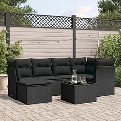 Maison Chic Ensemble Tables et chaises d'extérieur 7pcs avec coussins,Salon de jardin noir résine tressée -GKD908051