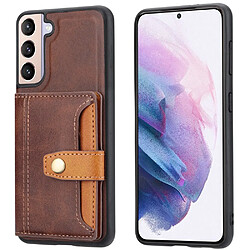 Coque en TPU + PU antichoc avec béquille et porte-carte marron pour votre Samsung Galaxy S22