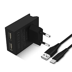 Chargeur Secteur Double USB 3A Smart IC Câble USB-C Swissten Slim noir