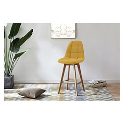 Moloo OWEN - Chaise de bar scandinave tissu Curry pied hêtre (x2)