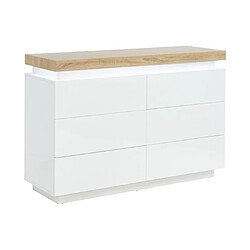 Vente-Unique Commode HALO II - 6 tiroirs - MDF laqué - Avec LEDs - Coloris : Blanc et Chêne