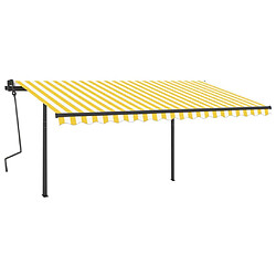 Maison Chic Auvent manuel rétractable,Store manuel de porte avec poteaux 4x3,5 m Jaune et blanc -GKD45996