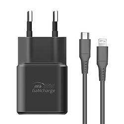 Swissten Chargeur GaN USB C 35W Ultra Rapide Compact avec Câble Lightning 1.2m Noir