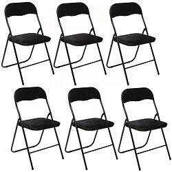 Toilinux Lot de 6 Chaises pliantes effet velours - Noir