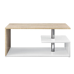 Helloshop26 Table basse de salon avec étagère rangement en MDF 90 cm blanc et chêne 03_0004157