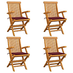 vidaXL Chaises de jardin avec coussins rouge bordeaux lot de 4 Teck