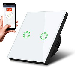 Double Interrupteur d'éclairage Maclean MCE714W Smart WiFi Tuya, en verre, éclairage par bouton rond, encastrable, 85x85mm, blanc