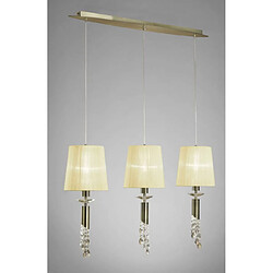 Luminaire Center Suspension Tiffany 3+3 Ampoules E27+G9 Line, laiton antique avec Abat jour crèmes & cristal transaparent