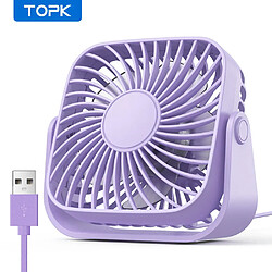 (Violet) TOPK Mini Ventilateur Portable USB de 4 pouces pour le Camping, ventilateur Personnel de Table de Bureau Silencieux à 3 Vitesses, ventilateurs debout à 360 réglages pour la Maison de la chambre