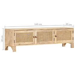 vidaXL Meuble TV 140x30x40 cm Bois de manguier et canne naturelle pas cher