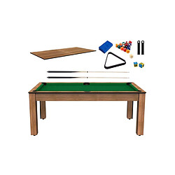 Jardindeco Billard convertible table 8 personnes Arizona + plateau dinatoire + pack d'accessoires hêtre boisé et vert (tapis)