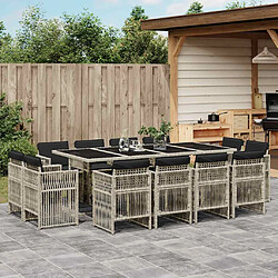 vidaXL Ensemble à manger de jardin et coussins 13 pcs gris clair rotin