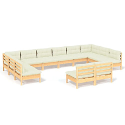 Maison Chic Salon de jardin 12pcs + coussins - Mobilier/Meubles de jardin - Table et chaises d'extérieur crème Bois de pin massif -MN50738