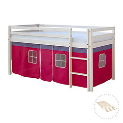 Homestyle4U Lit mi-hauteur avec rideaux - rose