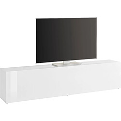 Alter Meuble TV de salon, Made in Italy, Meuble TV avec 1 abattant, 180x30h40 cm, coloris blanc brillant