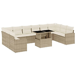 vidaXL Salon de jardin 11 pcs avec coussins beige résine tressée