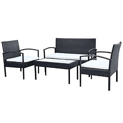 vidaXL Salon de jardin 4 pcs avec coussins Résine tressée Noir