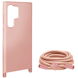 Avizar Coque Cordon Semi-Rigide pour Samsung Galaxy S24 Ultra Rose Poudré