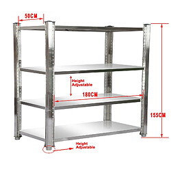 Helloshop26 Étagères en acier affiné 4 surfaces de rangement meuble cuisine acier inoxydable 180 cm 16_0000506