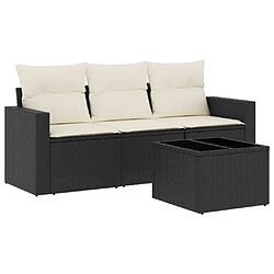 vidaXL Salon de jardin 4 pcs avec coussins noir résine tressée