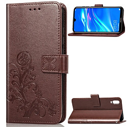 Wewoo Housse Coque Étui en cuir motif à fleurs pressées Lucky Clover pour HuEnjoy 9, avec porte-cartes et porte-cartes, porte-monnaie dragonne (Marron)