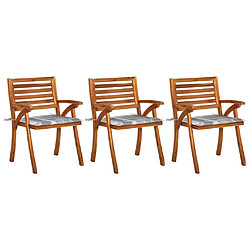 vidaXL Chaises à manger de jardin avec coussins lot de 3 Acacia massif