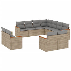 vidaXL Salon de jardin et coussins 11 pcs mélange beige résine tressée