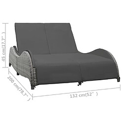 Acheter vidaXL Chaise longue double avec coussin Résine tressée Anthracite