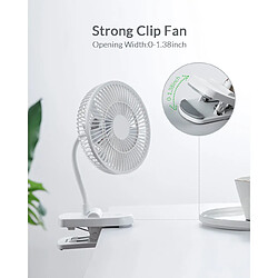 Avis Universal Ventilateur à clips Ventilateur de poussette USB portable à 4 vitesses Clips silencieux Mini ventilateur de bureau à 360 ° Alimenté par batterie Blanc |