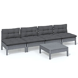 Maison Chic Ensemble de 5 Tables et chaises d'extérieur avec coussins,Salon de jardin anthracite bois de pin -GKD239679