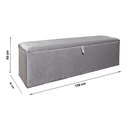 Avis Vivenla Banc bout de lit coffre avec rangement coloris gris design en velours L. 150 x P. 41 x H. 45 cm collection RIXOS