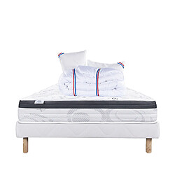 LUXURY LITERIE Ensemble matelas Sleeplux 160x200 cm + sommier blanc ep 13cm + 2 oreillers + couette