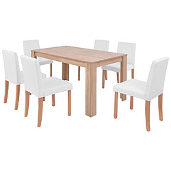 vidaXL Table et chaises 7 pcs Cuir synthétique Chêne Couleur crème