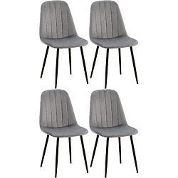 Decoshop26 Set de 4 chaises de salle à manger coutures décoratives verticales assise en velours gris pieds en métal noir 10_0001755