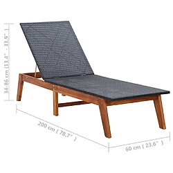 vidaXL Chaise longue Résine tressée et bois d'acacia massif pas cher