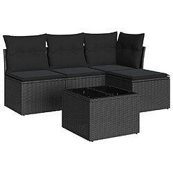 vidaXL Salon de jardin 5 pcs avec coussins noir résine tressée