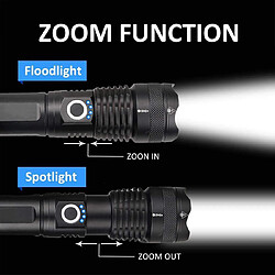 Chrono Torche LED, lampe de poche tactique puissante super lumineuse, torche étanche zoomable à 5 modes pour le camping, le travail, l'extérieur,(noir) pas cher