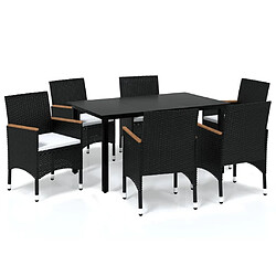 Maison Chic Mobilier à dîner 7 pcs de jardin avec coussins - Ensemble table et chaises d'extérieur - Salon/Mobilier de jardin classique Résine tressée Noir -MN75351