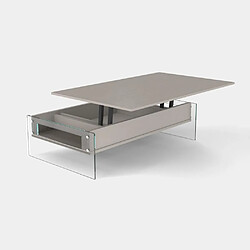 Inside 75 Table basse relevable BELLA 110x70x40/65cm piétement verre plateau stratifié gris tourterelle