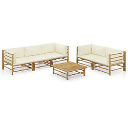 vidaXL Salon de jardin 6 pcs avec coussins blanc crème bambou