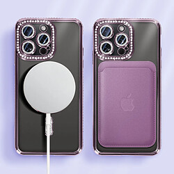 Avizar Coque Diamant pour iPhone 15 Pro Protection MagSafe Contour Strass Violet pas cher