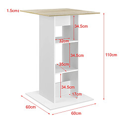 Helloshop26 Table de bar bistrot avec 3 étagères de rangement panneaux de copeaux revêtus de mélamine 70 x 70 x 110 cm blanc effet chêne 03_0006194