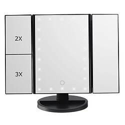 Universal Écran tactile LED 22 lumières miroir de maquillage réglable table de bureau maquillage loupe miroir de toilette 3 miroir pliant | miroir de bain