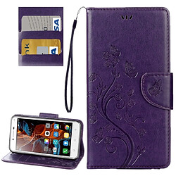 Wewoo Housse Étui Violet pour Lenovo Vibe K5 Papillons Amour Fleurs Gaufrage Horizontal Flip en cuir avec support & Slots de cartes Portefeuille & Longe foncé