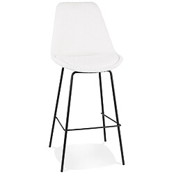 Alterego Tabouret de bar 'LEONIE' en tissu bouloché blanc et pied en métal noir