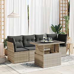 vidaXL Salon de jardin 5 pcs avec coussins gris clair résine tressée